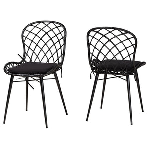 English Elm Modern Bohemian Rattan Woven Metal Dining Chairs Set of Two for Eclectic Spaces B2750P420430