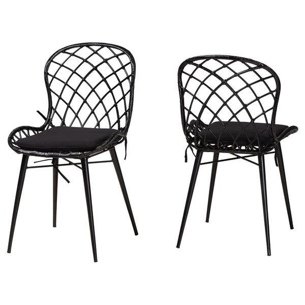 English Elm Modern Bohemian Rattan Woven Metal Dining Chairs Set of Two for Eclectic Spaces B2750P420430