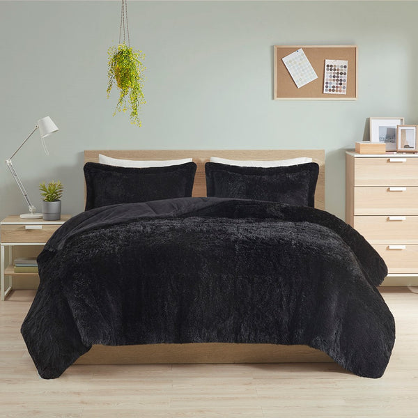 English Elm Full/Queen Shaggy Long Fur Comforter Mini Set - Plush Faux Fur Cozy Comfort, Reversible Warmth B03595934