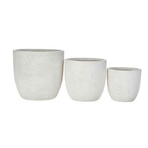 English Elm U_style Mgo Concrete Look Round Planters Set of 3 Lightweight Stackable Outdoor Pots White N711P406670A