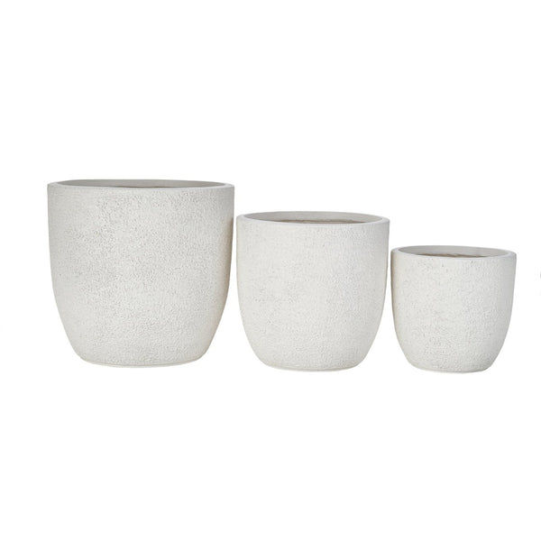 English Elm U_style Mgo Concrete Look Round Planters Set of 3 Lightweight Stackable Outdoor Pots White N711P406670A