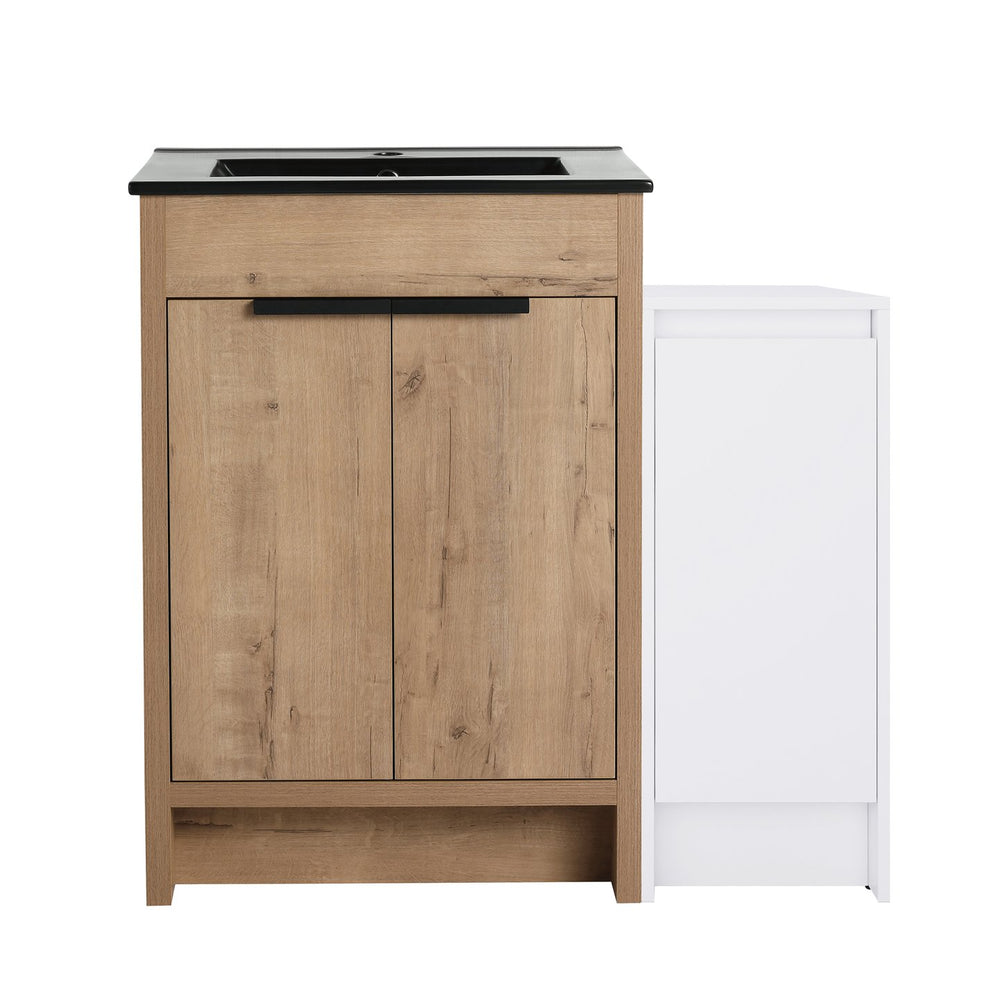 English Elm 36 Inch Freestanding Bathroom Vanity With Black Ceramic Sink & Soft-Close Doors For Modern Spaces W999S00308