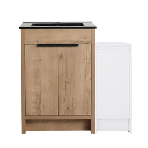 English Elm 36 Inch Freestanding Bathroom Vanity With Black Ceramic Sink & Soft-Close Doors For Modern Spaces W999S00308