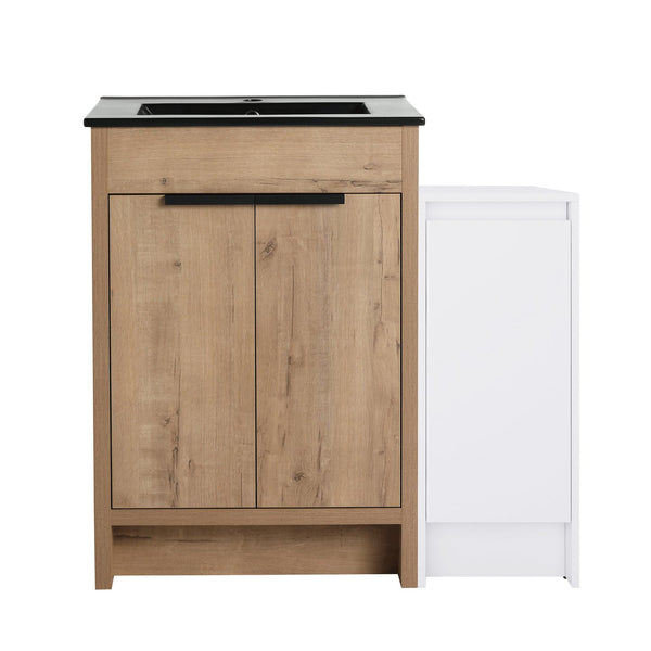 English Elm 36 Inch Freestanding Bathroom Vanity With Black Ceramic Sink & Soft-Close Doors For Modern Spaces W999S00308