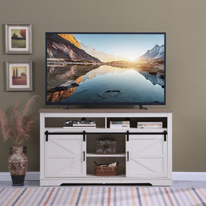 English Elm Farmhouse 60" TV Stand for 65-70" TVs, 33" High Highboy Console with Sliding Barn Doors, Rustic Storage W3151P264500