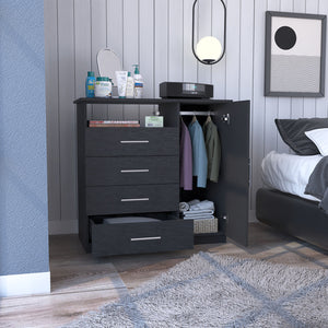 English Elm 4 Drawer Dresser with Open Shelf and Single Door Cabinet, Engineered Wood, Spacious Storage Appeal Black 38 L x 23 W x 4 H B097S00107