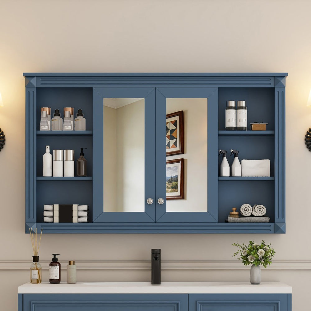 English Elm 47 Inch Wall Mounted Medicine Cabinet with Mirror Open Shelving and Adjustable Storage N710P363550C