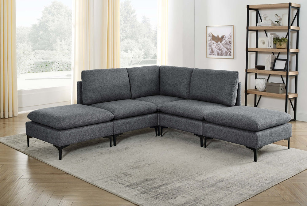 English Elm Linen Upholstered Sectional Sofa with Black Metal Legs Mid-century Modern Living Room Dark Gray B2748S00110