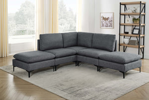 English Elm Linen Upholstered Sectional Sofa with Black Metal Legs Mid-century Modern Living Room Dark Gray B2748S00110