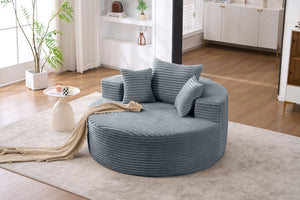 English Elm Accent Round Swivel Lounge Chair Corduroy Upholstered Oversized Seat for Bedroom or Living Room Grey W1752P422111