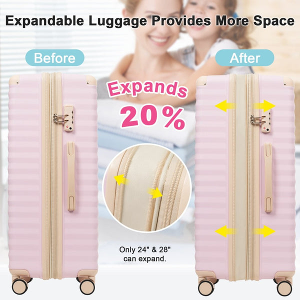 English Elm Luggage 5 Piece Abs Hardshell Travel Set with Usb Port Spinner Wheels and Tsa Lock Pink N732P265290U