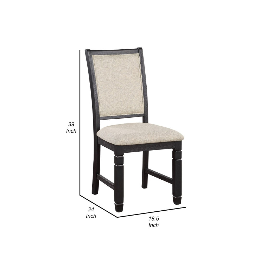 English Elm Anji Acacia Veneer Dining Chair Set Antique White Curved Back Cushioned Seat Beige+Black B056P416899