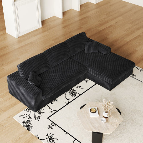 English Elm 114.5'Modern Corduroy Modular sofa with reversible chaise, slow-rebound foam cushions and versatile L-shape seating Black W834S00458
