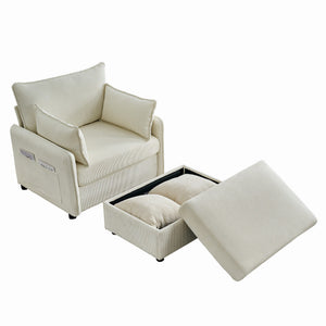 English Elm 55" Oversized Chaise Lounge Chair With Ottoman & Storage – Cozy Corduroy Sofa With Usb Ports & Pillows W3373P328962
