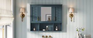 English Elm 35 Inch Wall Mount Medicine Cabinet Soft Close Mirror Storage for Modern Bathroom Blue N710P389453C