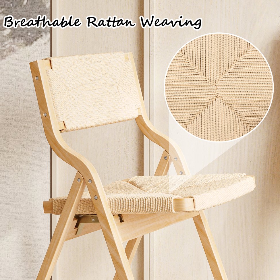 English Elm Recliner Foldable Rattan Upholstered Rocker Chair with Side Pocket, Ergonomic 110°–160° Recline, Natural Wood Finish T3623P380465