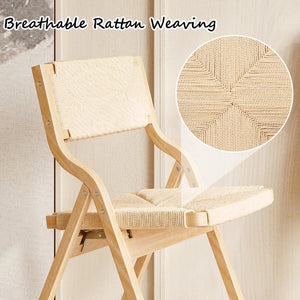 English Elm Recliner Foldable Rattan Upholstered Rocker Chair with Side Pocket, Ergonomic 110°–160° Recline, Natural Wood Finish T3623P380465