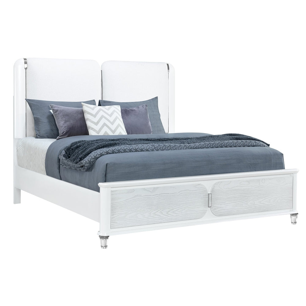 English Elm BRENDA Padded Headboard King Bed with LED Accent Lighting, Acrylic Legs, Silver Trim, Low Profile Grey 88.5 L x 10.08 W x 3.15 H B201S00206