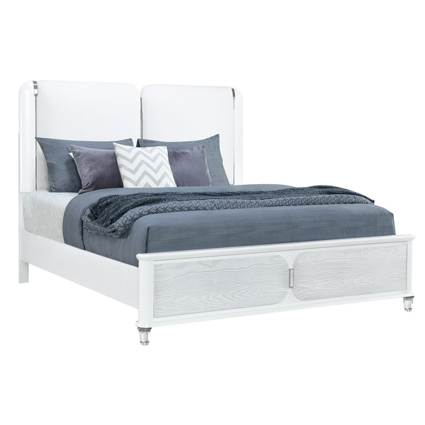 English Elm BRENDA Padded Headboard King Bed with LED Accent Lighting, Acrylic Legs, Silver Trim, Low Profile Grey 88.5 L x 10.08 W x 3.15 H B201S00206