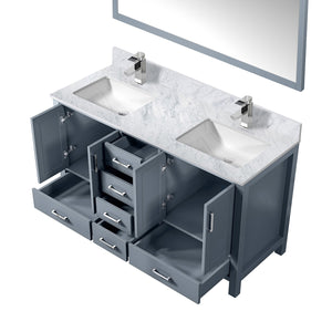 English Elm Dark Grey Double Bath Vanity 60 in W x 22 in D with Carrara Marble Top, Chrome Faucet & 58" Mirror Durable B2731S00992