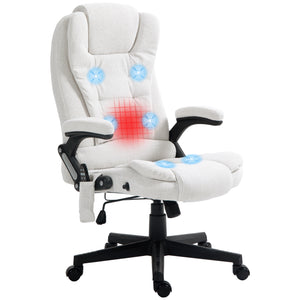 English Elm Homcom 6-Point Vibrating Massage Office Chair With Heat – Ergonomic Cream White Recliner For Comfort W2225P217959