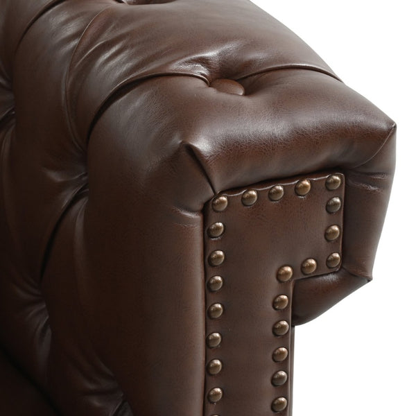 English Elm Sectional Chesterfield Sofa with Tufted Back Nailhead Trim Pu Leather 5 Seat Living Room Dark Brown W680S00113
