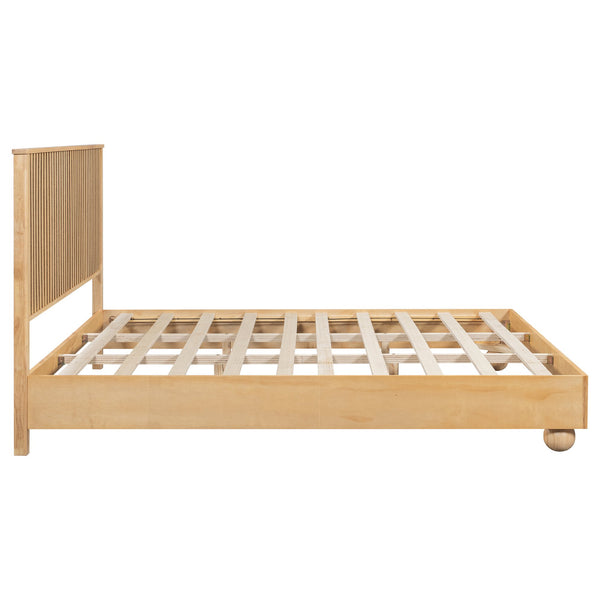 English Elm Christopher Knight Home® - Natural King Size Wood Bed Frame with Slatted Headboard, Rattan Breathable Panels & Ball Feet, Sturdy Metal Base N758K638081N