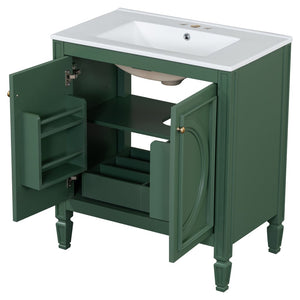 English Elm [video] 60 Inch Freestanding Double Sink Bathroom Vanity with Ceramic Basins Soft Close Storage Green N759S226000F