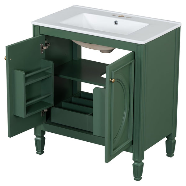 English Elm [video] 60 Inch Freestanding Double Sink Bathroom Vanity with Ceramic Basins Soft Close Storage Green N759S226000F