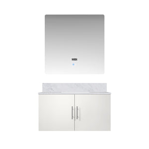 English Elm Glossy White Bath Vanity Set - 36" Carrara Marble Top & 36" Led Mirror For Modern Bathrooms B2731S00761
