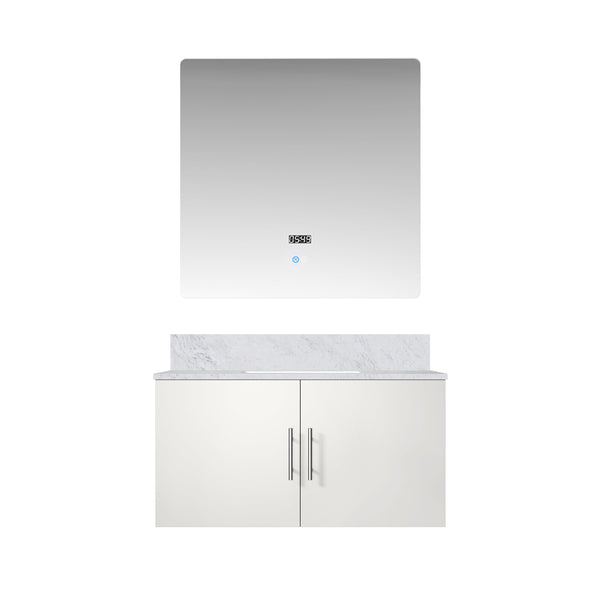 English Elm Glossy White Bath Vanity Set - 36" Carrara Marble Top & 36" Led Mirror For Modern Bathrooms B2731S00761
