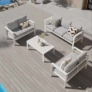 English Elm 5-piece Outdoor Aluminum Conversation Set Resort Style Patio Sofa with Wpc Coffee Table B082S00083
