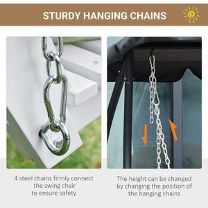 English Elm Outsunny 3-Seater Porch Swing Bench With Folding Coffee Table, Cup Holders & Durable Chains, White W2225P217702-GIGA