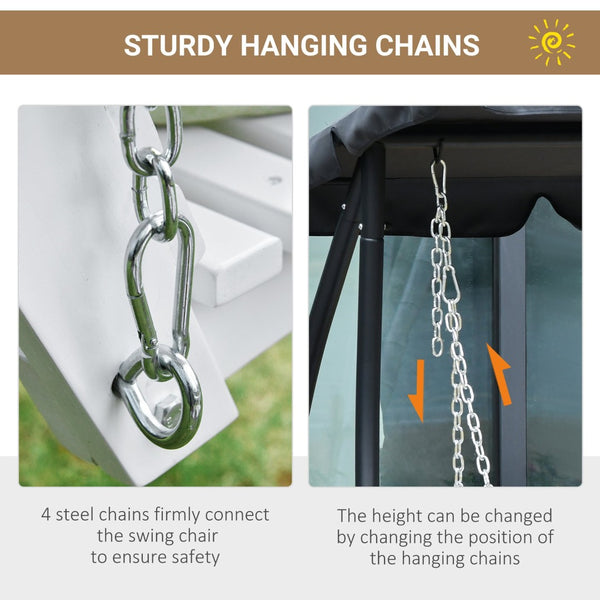 English Elm Outsunny 3-Seater Porch Swing Bench With Folding Coffee Table, Cup Holders & Durable Chains, White W2225P217702-GIGA