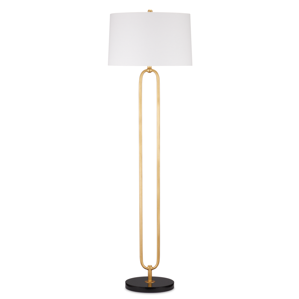 Glossary Floor Lamp - Contemporary Gold Leaf Design with Off-White Linen Shade & Black Marble Base
