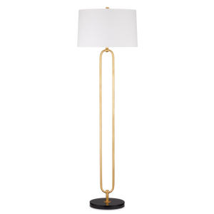 Glossary Floor Lamp - Contemporary Gold Leaf Design with Off-White Linen Shade & Black Marble Base