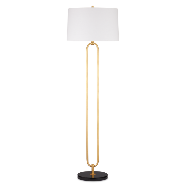 Glossary Floor Lamp - Contemporary Gold Leaf Design with Off-White Linen Shade & Black Marble Base