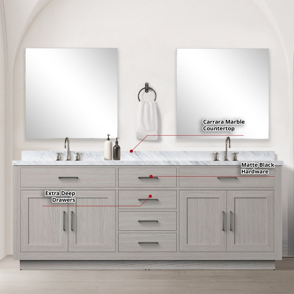English Elm White Oak Double Bath Vanity With Carrara Marble Top & Mirrors - Elegant 84" Space-Saving Design B2731S01817-GIGA