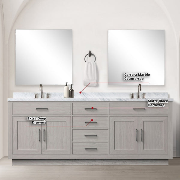 English Elm White Oak Double Bath Vanity With Carrara Marble Top & Mirrors - Elegant 84" Space-Saving Design B2731S01817-GIGA