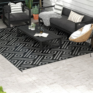 English Elm Outsunny Reversible Polypropylene Outdoor Rug Geometric Flatweave Mat with Carry Bag W2225P174550