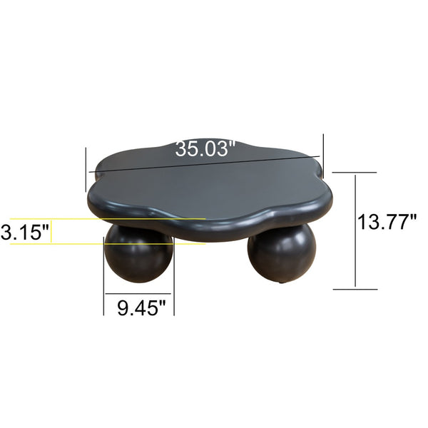 English Elm 35" Cloud Shaped Mdf Coffee Table Sculptural Round Top with Spherical Legs for Modern Living Black W1435S00030