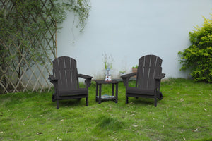 English Elm Folding Adirondack Chair Set with Side Table, Weatherproof HDPE Wood-Grain Finish, Cup Holder, 350lb Capacity Gray W2103P254618