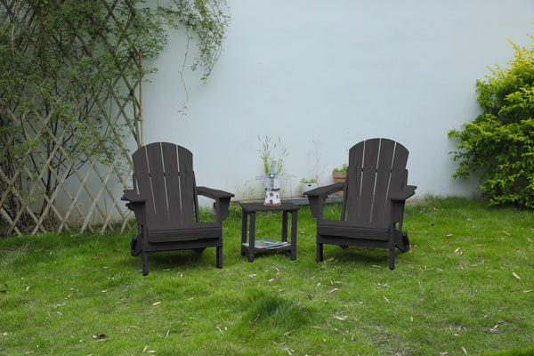 English Elm Folding Adirondack Chair Set with Side Table, Weatherproof HDPE Wood-Grain Finish, Cup Holder, 350lb Capacity Gray W2103P254618