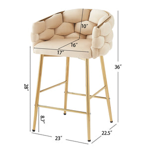 English Elm Christopher Knight Home® - 28'' Velvet Counter Stools Set of 2 with Gold Iron Frame, Plush Back & Footrest for Kitchen Beige N780P199861W