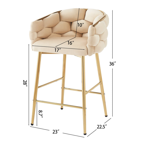 English Elm Christopher Knight Home® - 28'' Velvet Counter Stools Set of 2 with Gold Iron Frame, Plush Back & Footrest for Kitchen Beige N780P199861W
