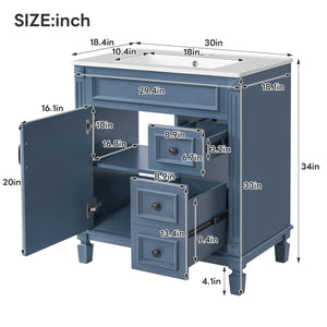 English Elm 30" French-Inspired Bathroom Vanity With Ceramic Sink, Soft-Close Drawers & Elegant Storage Solutions N710P323323C