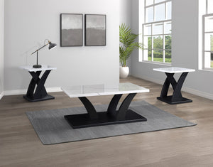 English Elm Modern 3-Piece Cocktail Table Set with Faux Marble Top, White & Black Accents, Coffee + 2 End Tables, Stylish Living Room Furniture B011P244310