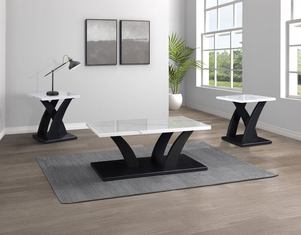 English Elm Modern 3-Piece Cocktail Table Set with Faux Marble Top, White & Black Accents, Coffee + 2 End Tables, Stylish Living Room Furniture B011P244310