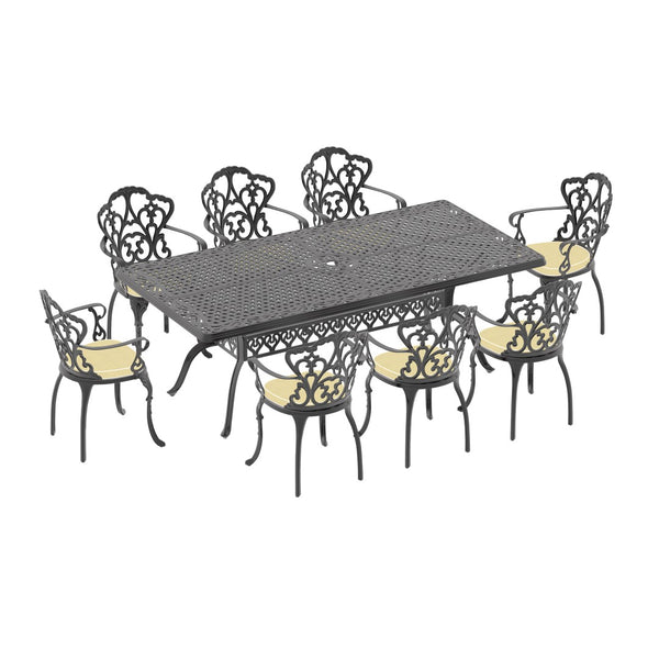 English Elm 9-piece Cast Aluminum Outdoor Dining Set with Ornate Carved Patio Design W1710S00612