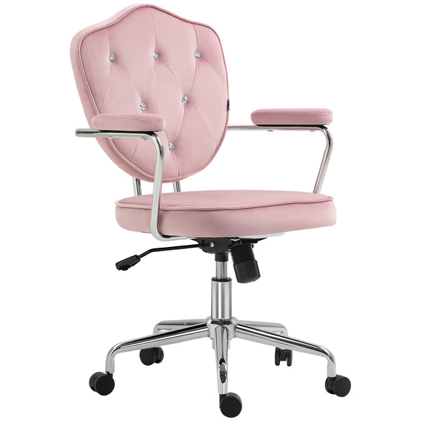 English Elm Homcom Glamorous Pink Velvet Swivel Office Chair With Rhinestone Accents For Stylish Comfort & Mobility W2225P250016